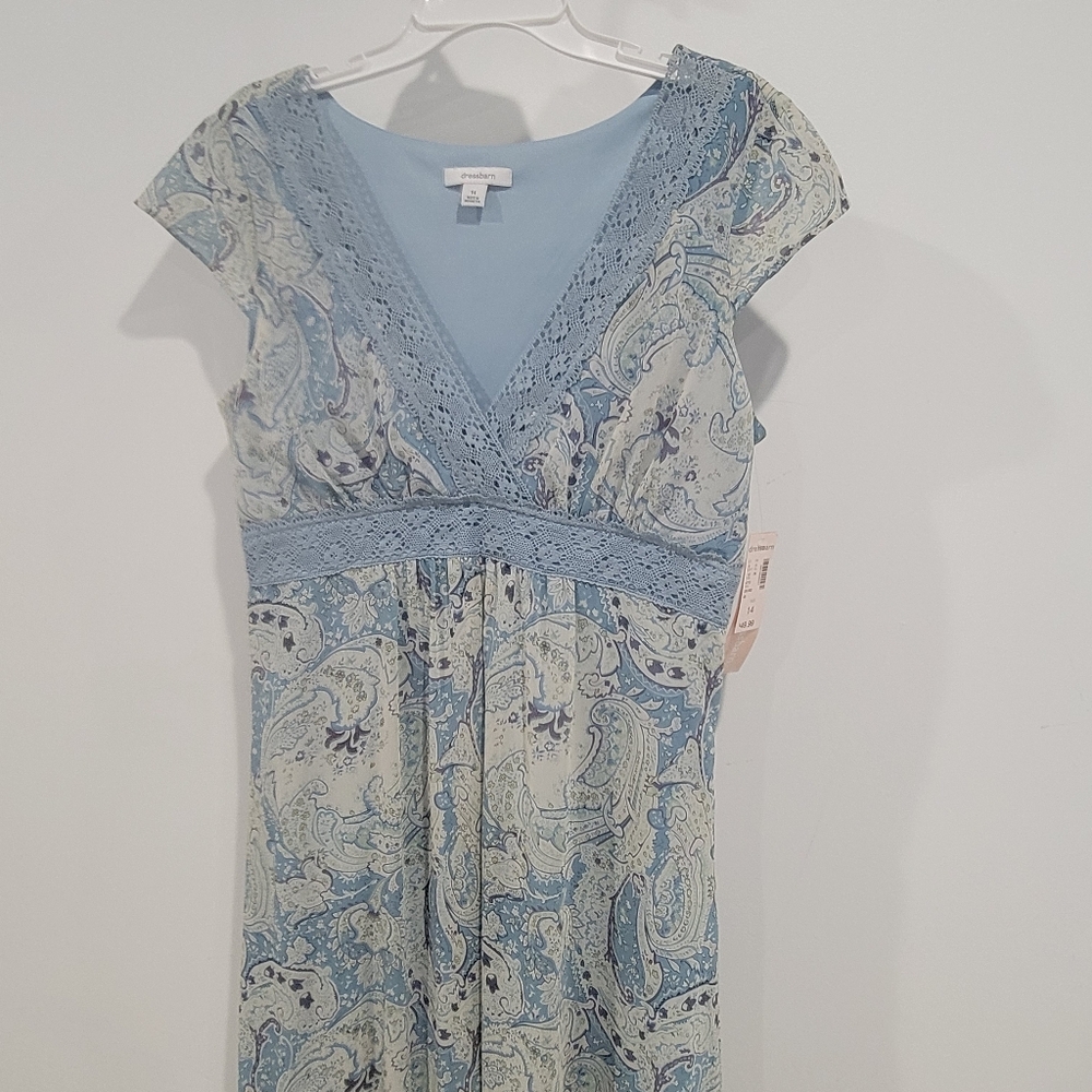 NWT Dressbarn Blue Paisley Maxi Dress With Cap Sleeves / Size 14